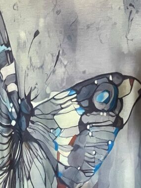 Gray Butterfly Print V-Neck Maxi Dress